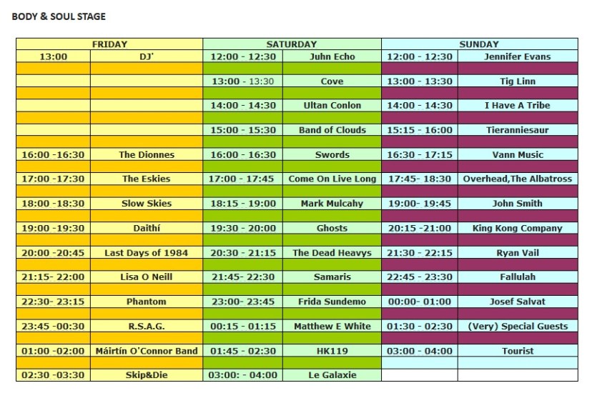 Body and Soul Stage Timetable - Electric Picnic 2013