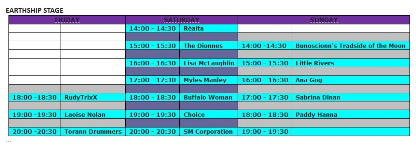 Earthship Stage Time Table - Electric Picnic 2013