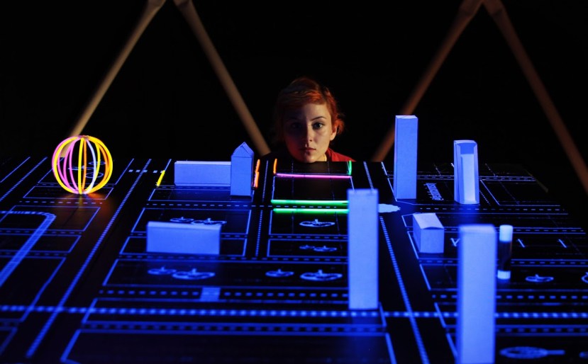 24/7/2014. NO REPRO FEE" Orla El Gemayel looks at the paper city Pictured at the opening of The Curiosity Carnival at Smock Alley (Dublin`s first interactive science playground) which marked the start of THE FESTIVAL OF CURIOSITY, Dublin’s annual festival of science and culture which runs until Sunday 27 July . By day step inside a world of science, play and curious technology for all the family in Dublin City Centre. Curiosity will spill out into the streets and venues across the city with exploding science shows,curious trails and mysterious creatures. Not just for the kids By night come out and play at some of the most intriguing performances, debates and shows: for more information go to www.festivalofcuriosity.ie/ Photo: Leon Farrell/Photocall Ireland.