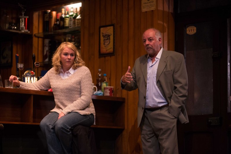 DKANE 15/06/2016 REPRO FREE Janet Moran and Garett Keogh performing a scene in the Decadent Theatre Company production of The Weir by Conor McPherson. The Weir opens its national tour on June 16th in the Lime Tree Theatre, Limerick. for more information see http://decadenttheatrecompany.ie/the-weir-tour-dates/ PIC DARRAGH KANE